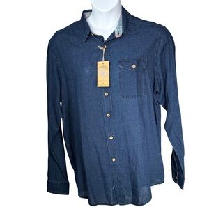 NWT Tailor Vintage Dark‎ Wash Linen-Cotton Button-Down Shirt – Size L